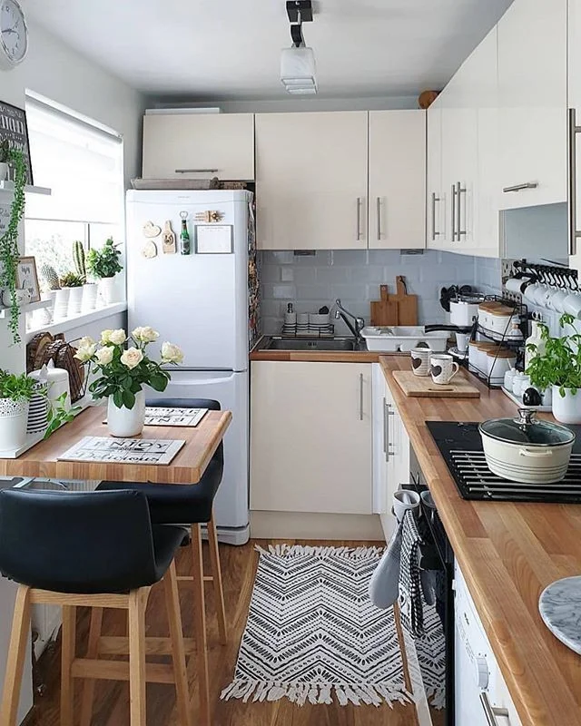 Add a Breakfast Bar and Butcher Block Counters to a Galley Kitchen