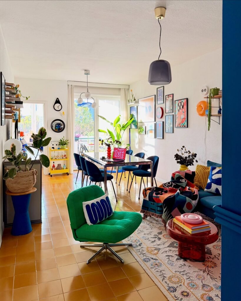Colorful Open Plan Apartment With Retro Maximalist Style