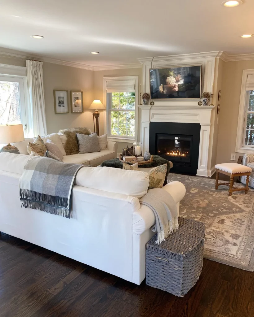 Fireplace Focal Point With Layered Throws