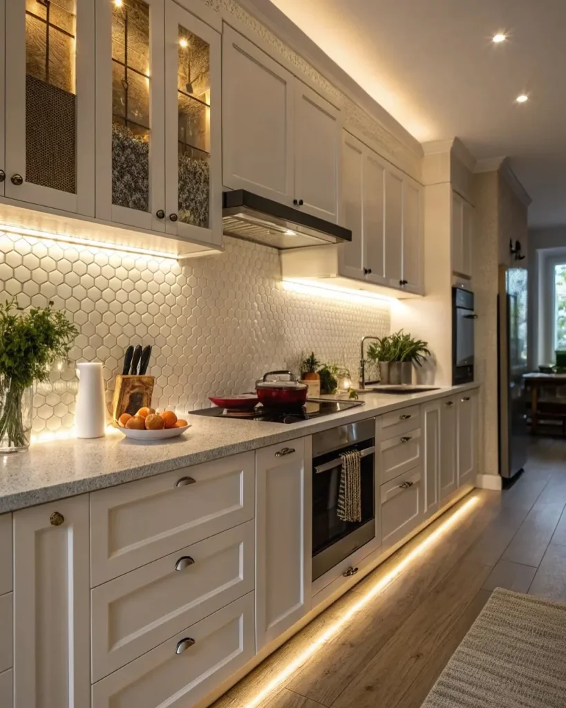 Install Hexagon Tile and Three Layers of Lighting for a Warm Classic Kitchen
