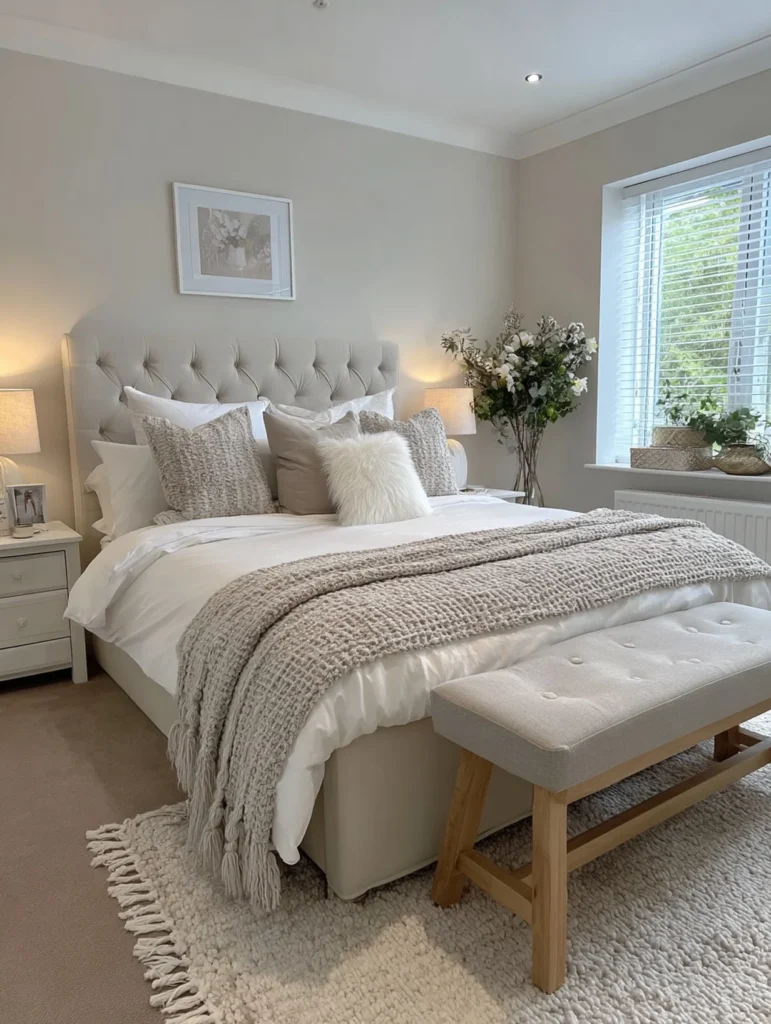 Keep It Quiet With an All-Neutral Tufted Bedroom