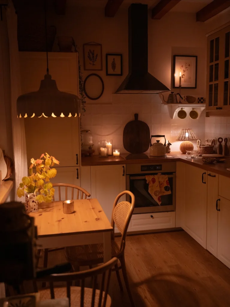  Light Your Kitchen With Candles and Warm Lamps for an Evening Ambiance