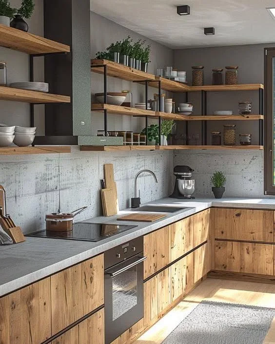 Mix Raw Wood and Concrete for an Industrial Farmhouse Kitchen