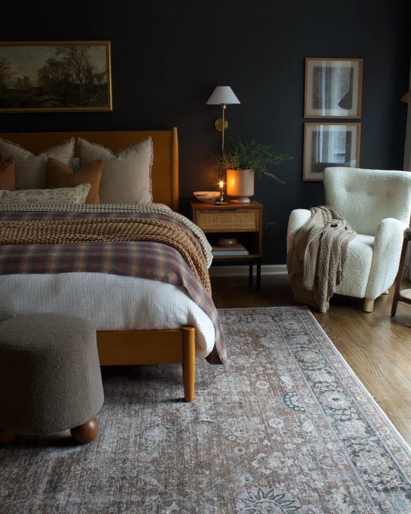 Moody Dark Bedroom With Mustard Bed Frame and Candlelight