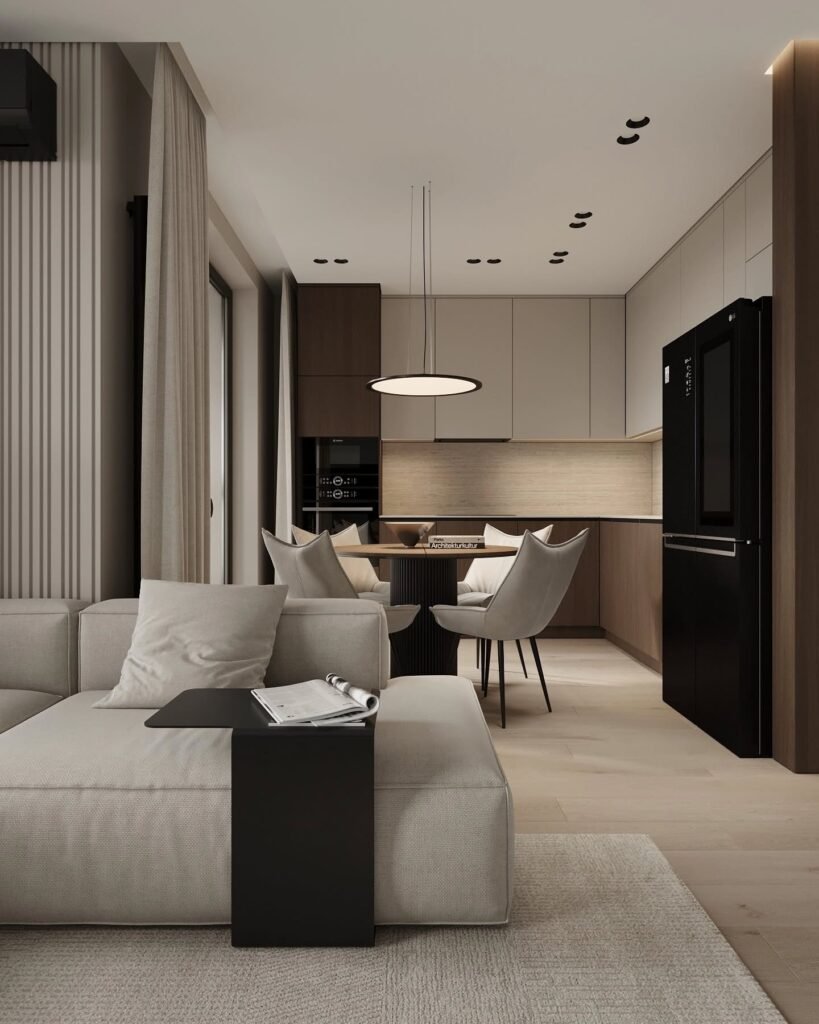 Moody Luxury Studio With Open Kitchen and Dining in One Sightline