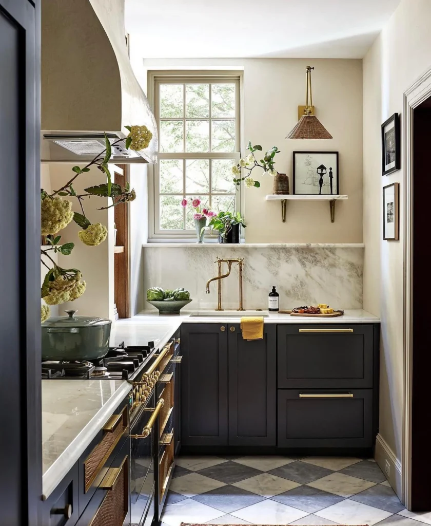Pair Dark Cabinets With Marble and Brass for a Moody, Elegant Kitchen