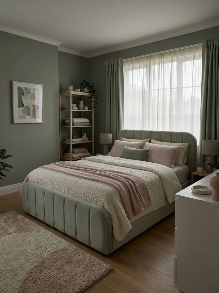 Pair Sage Green Walls With Blush Bedding for a Soft, Dreamy Feel