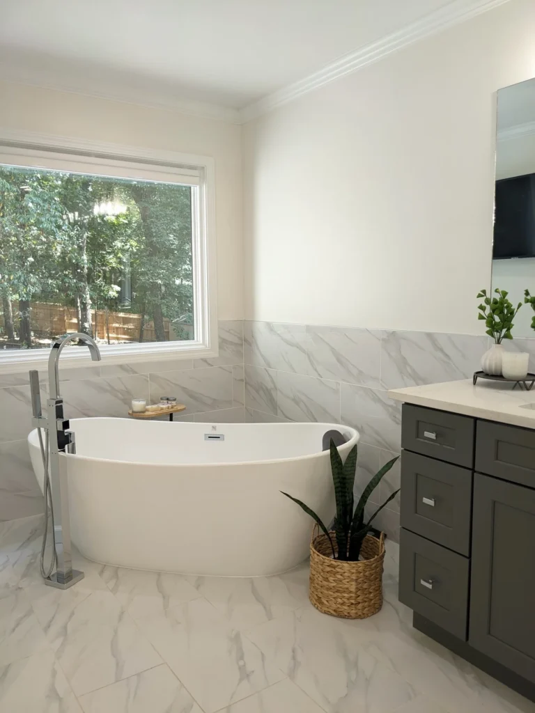 Place a Freestanding Soaking Tub by the Window for a Serene Bathing Experience