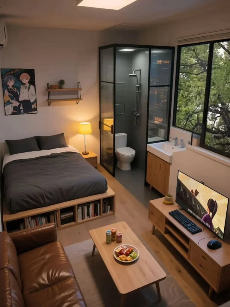 Raised Platform Bed With Built-In Bookshelf Base