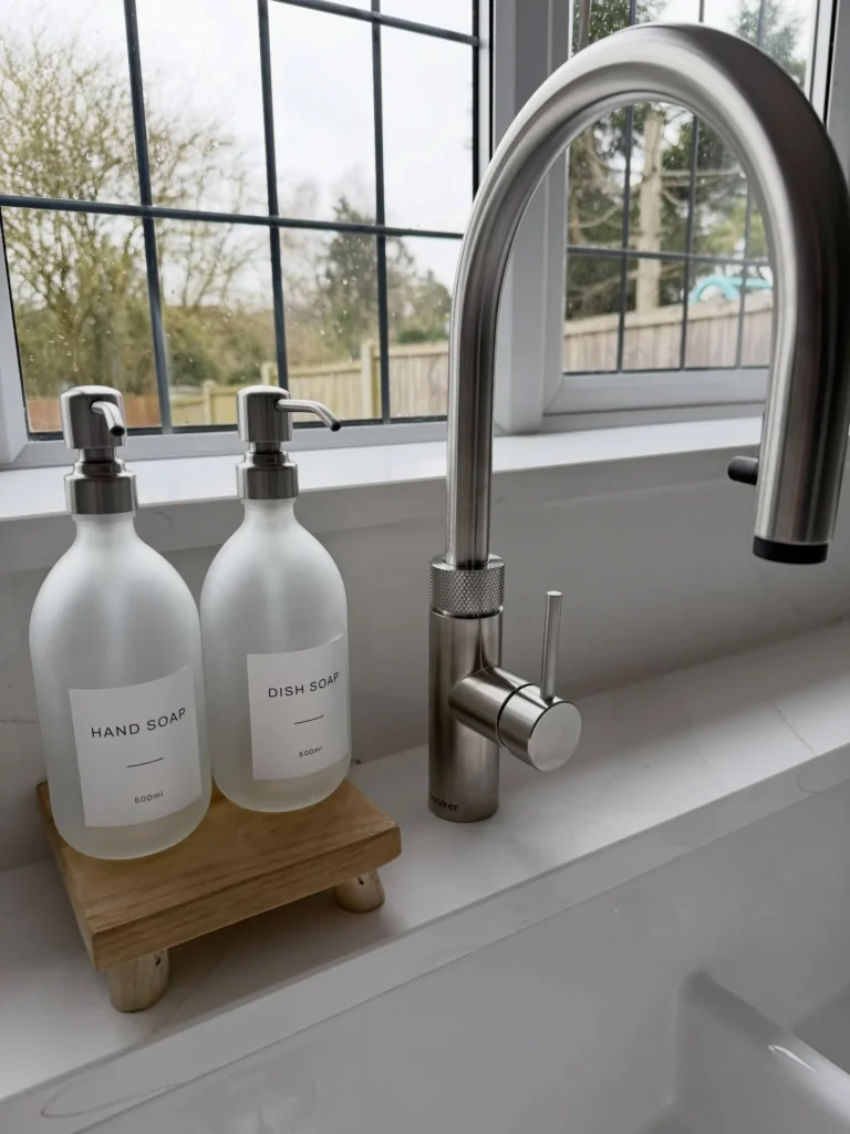 Swap Plastic Soap Bottles for Frosted Glass Dispensers at the Sink