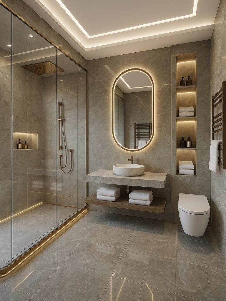 Use Cove Lighting and Recessed Niches for a Modern Spa Bathroom