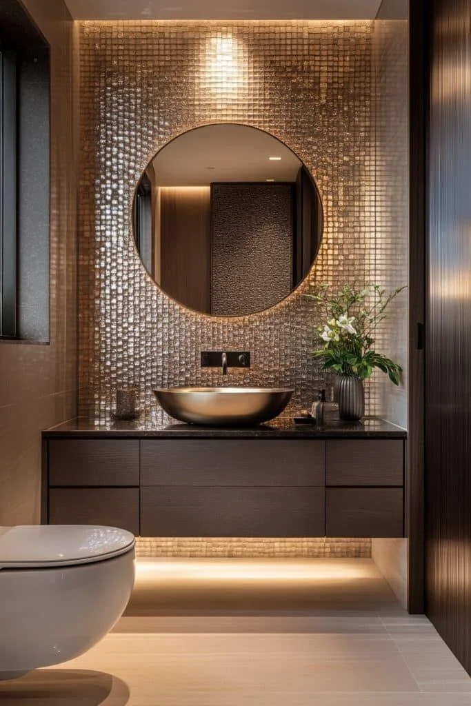 Use a Gold Mosaic Feature Wall to Transform a Powder Room Into a Showstopper